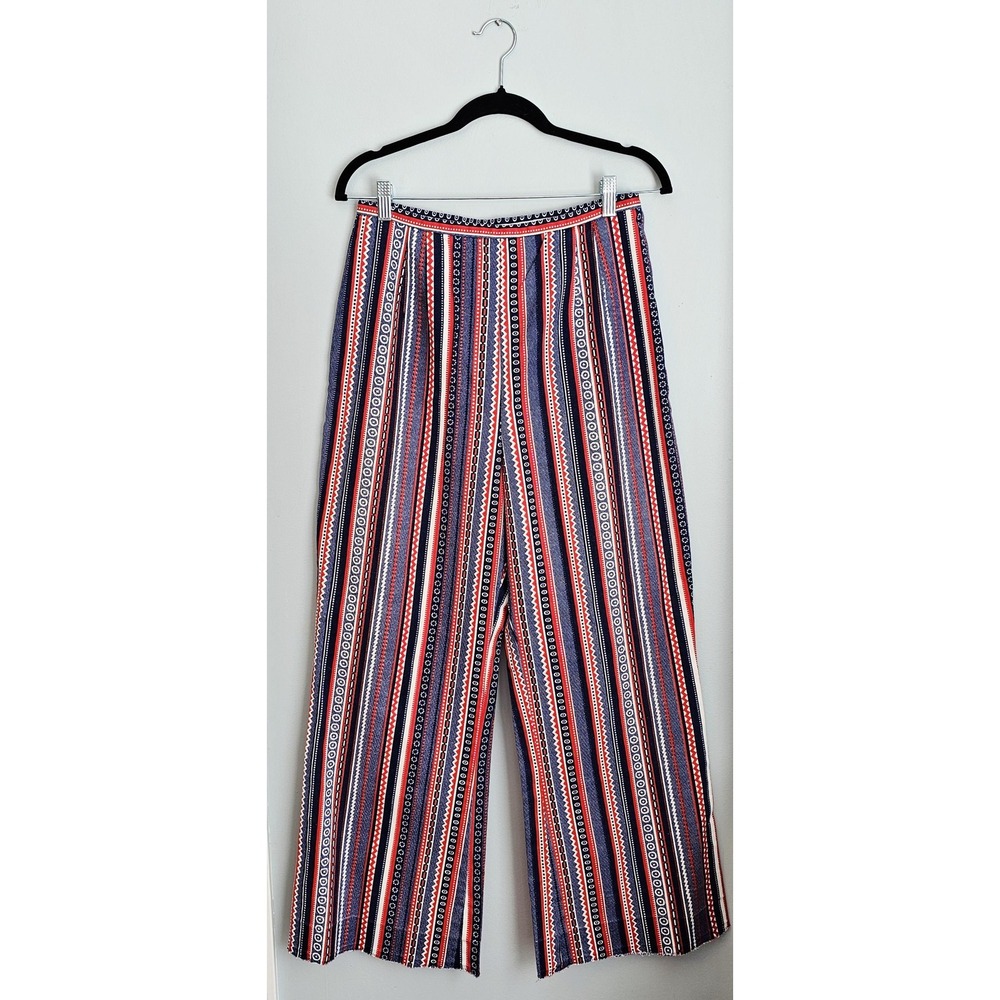 Vintage 60s Red White And Blue Wide Leg Striped Cotton Denim Jeans